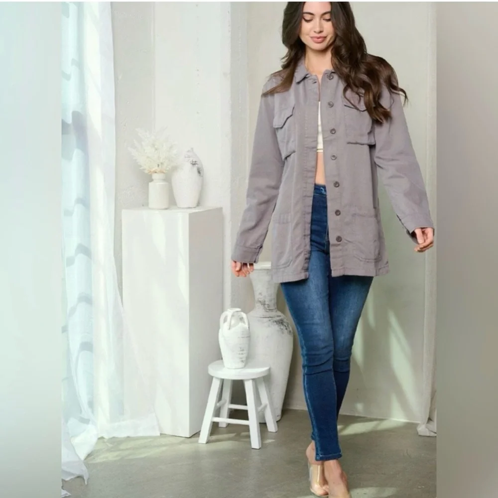 NWT Women's Gray Utility Jacket, Various Sizes - Picture 2 of 3